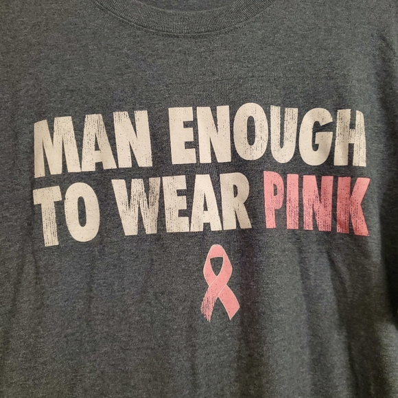 Man Enough To Wear Pink Breast Cancer Awareness Navy T-shirt Mens Size XL Ribbon - Picture 2 of 4